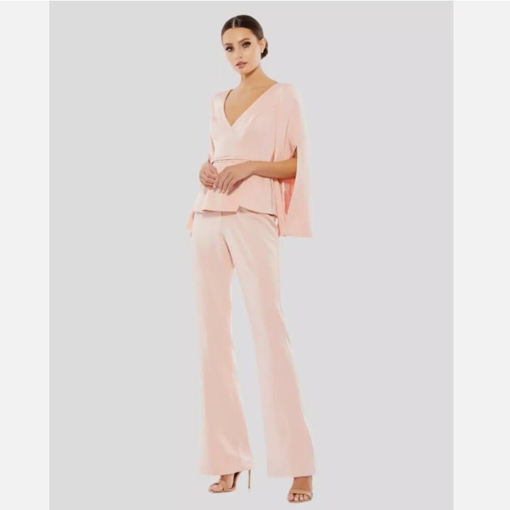 Mac Duggal Blush Pink Cape Sleeve Pantsuit